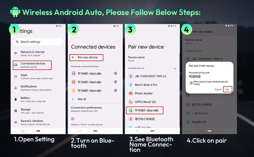4K 10.26" Touchscreen Auto DVR Dashcam - Kabellos Apple CarPlay Android Auto Dual Lens Video Recorder