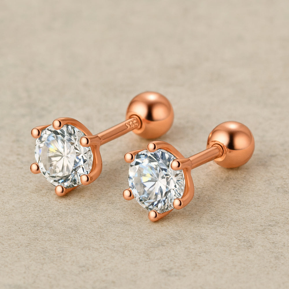 Cercei cu șurub din argint 925, zirconiu cubic tăiat briliant, 5 mm