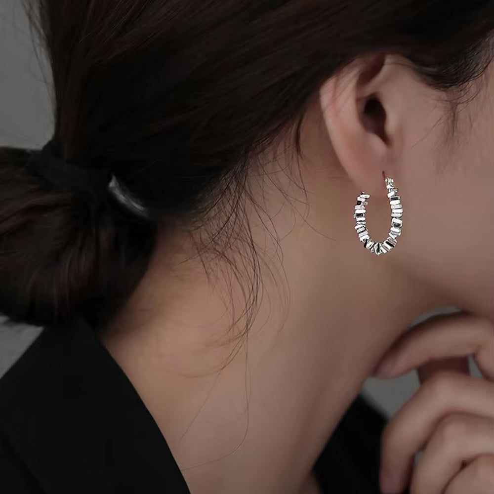 AuroraSilber Struktur-Creolen - Durchmesser 1,6 cm, Material 925er