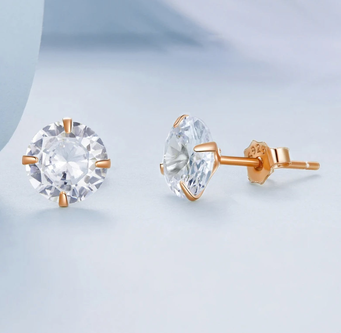 Cercei cu șurub din argint 925, zirconiu cubic tăiat briliant, 7 mm