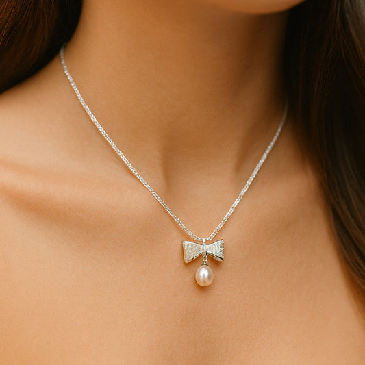 AuroraKette Schleife Perle - Länge 45 cm, 925 Silber