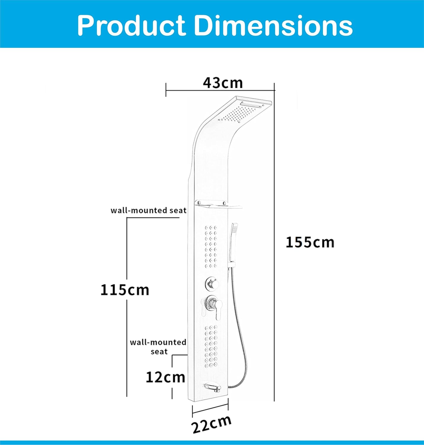 Stainless Steel Shower Panel Full Set, Dual Flow Overhead Waterfall Shower, Hand Shower, Wall Mount Shower Panel For Bathrooms-1