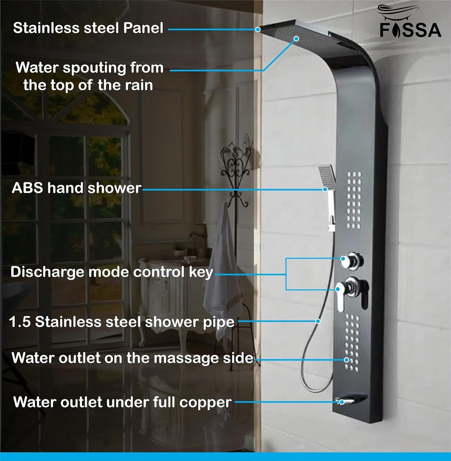 Stainless Steel Shower Panel Full Set, Dual Flow Overhead Waterfall Shower, Hand Shower, Wall Mount Shower Panel For Bathrooms-3