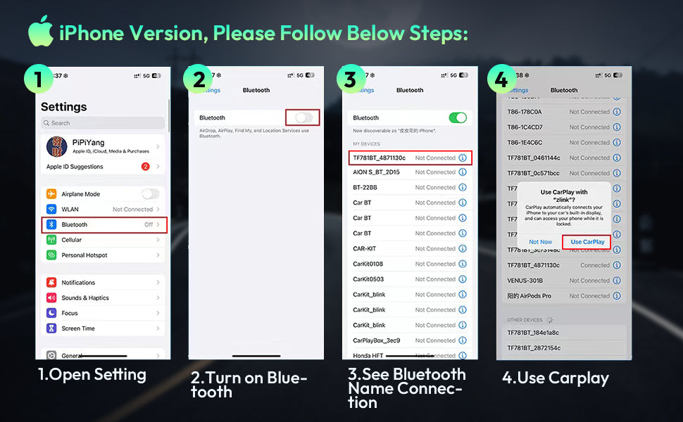 4K 10.26" Touchscreen Auto DVR Dashcam - Kabellos Apple CarPlay Android Auto Dual Lens Video Recorder