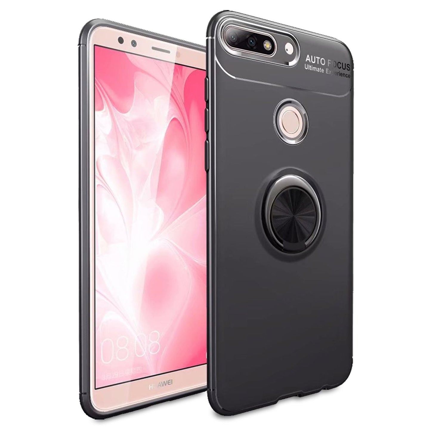 NALIA Ring Hülle kompatibel mit Huawei Y7 2018, Silikon Cover für KFZ Halterung