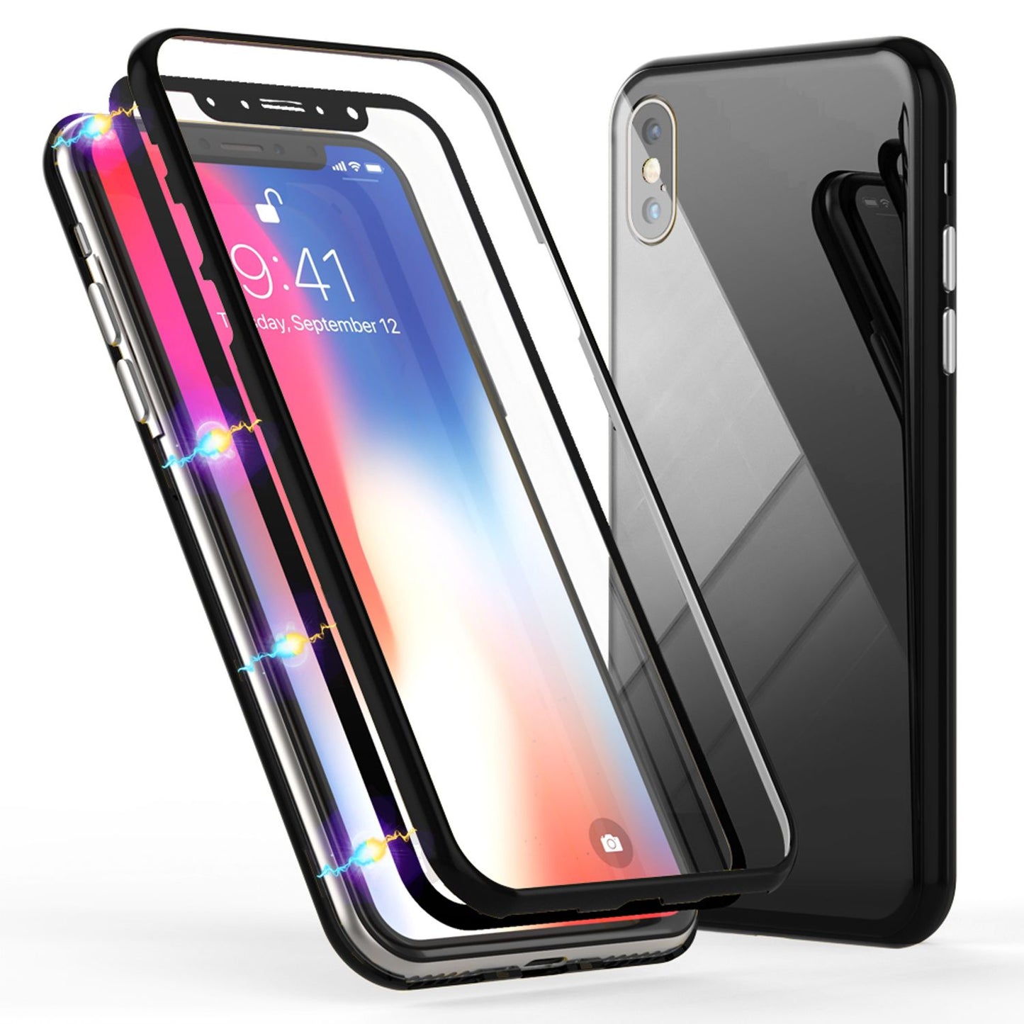 NALIA 360° Magnet Hülle - Ultra Slim Hartglas Rückseite Für iPhone XS Max 9H Härte Display Schutz