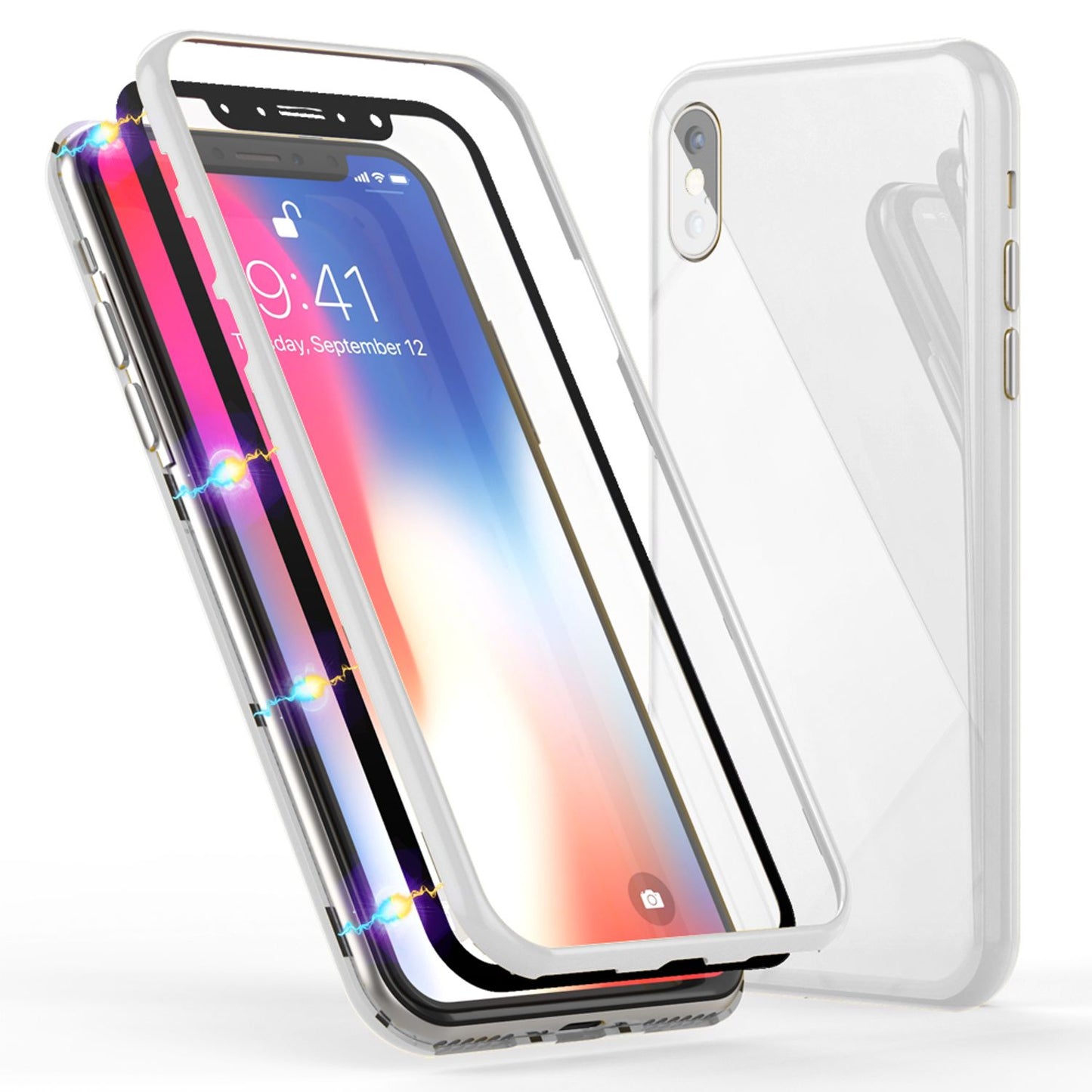 NALIA 360° Magnet Hülle - Ultra Slim Hartglas Rückseite Für iPhone XS Max 9H Härte Display Schutz