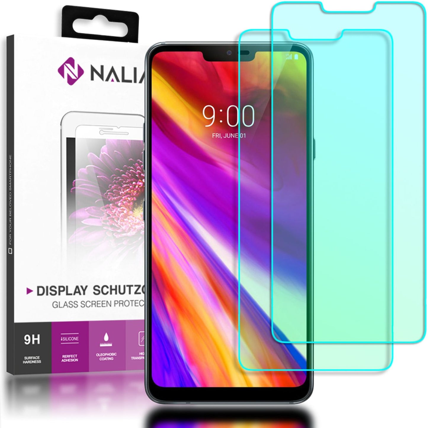 NALIA (2-Pack) Schutzglas kompatibel mit LG G7 ThinQ, 9H Screen Protector Glass