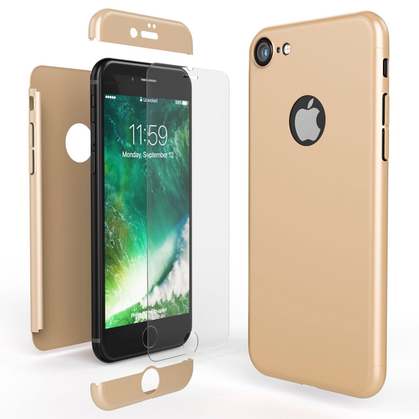 NALIA Hülle 360 Grad - Rundumschutz Displayschutzglas 2-in-1 Etui Kompatibel iPhone 7