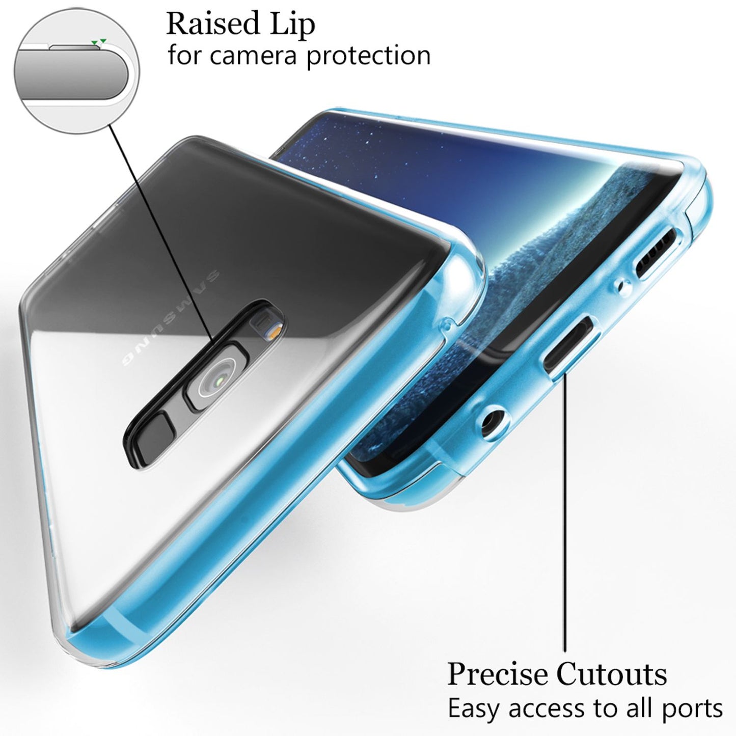 NALIA 360 Grad Handyhülle Rundumschutz - Transparent Silikon-Bumper Galaxy S8 Kompatibel