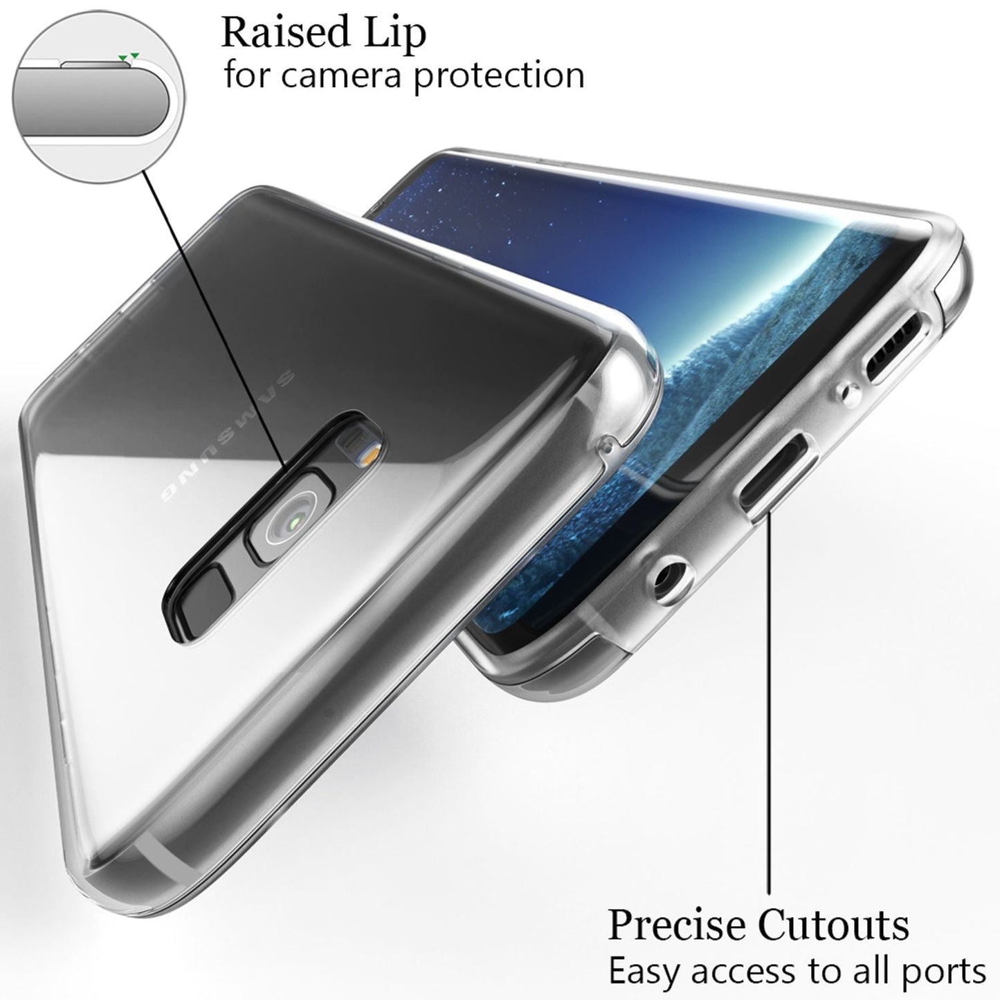 NALIA 360 Grad Handyhülle Rundumschutz - Transparent Silikon-Bumper Galaxy S8 Kompatibel