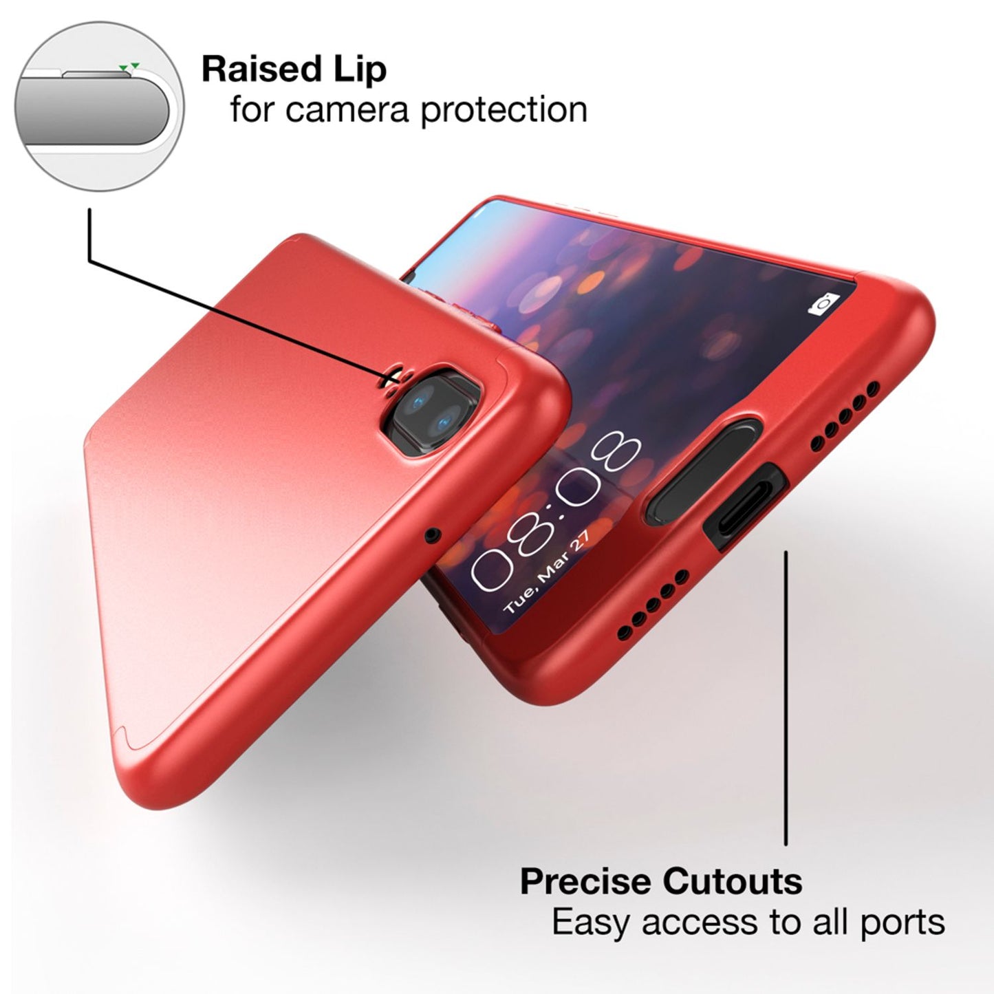 Husă Huawei P20 cu protecție completă la 360 de grade - Ramă spate subțire cu bara de protecție