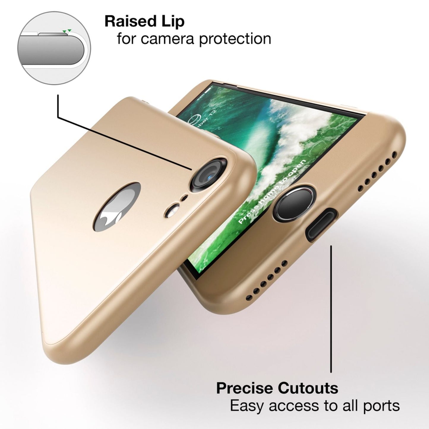 NALIA Hülle 360 Grad - Rundumschutz Displayschutzglas 2-in-1 Etui Kompatibel iPhone 7