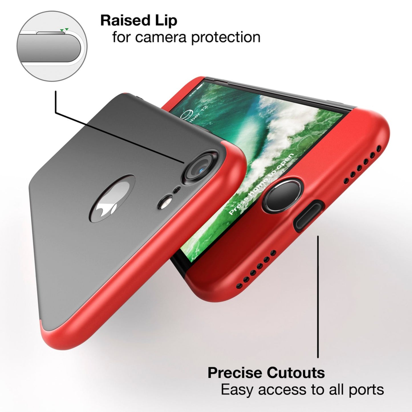 NALIA Hülle 360 Grad - Rundumschutz Displayschutzglas 2-in-1 Etui Kompatibel iPhone 7