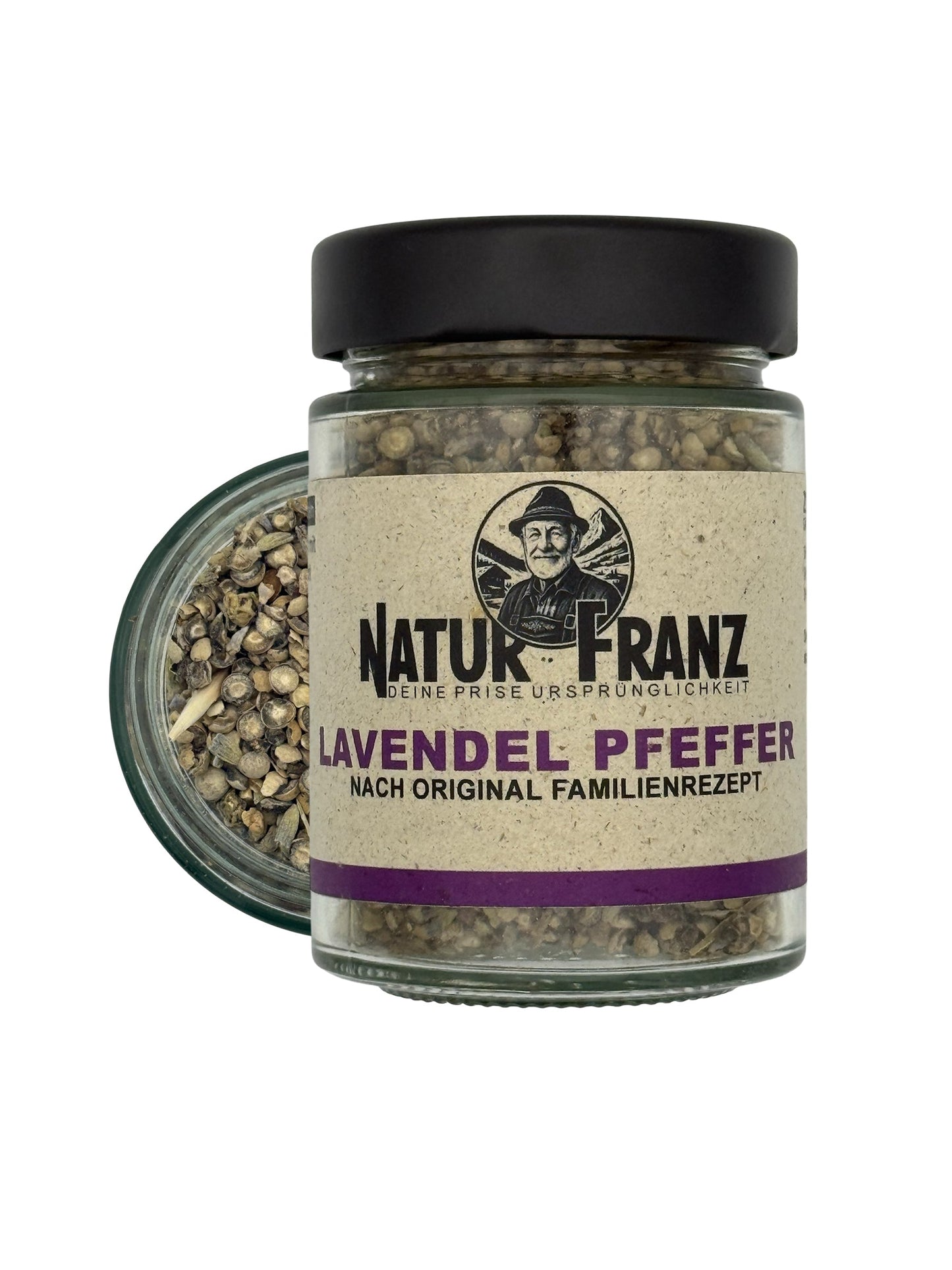 NATURFRANZ Lavendel Pfeffer - Duftig Mild Würzig, Inhalt 100 g, Glasbehälter, Größe 8 cm
