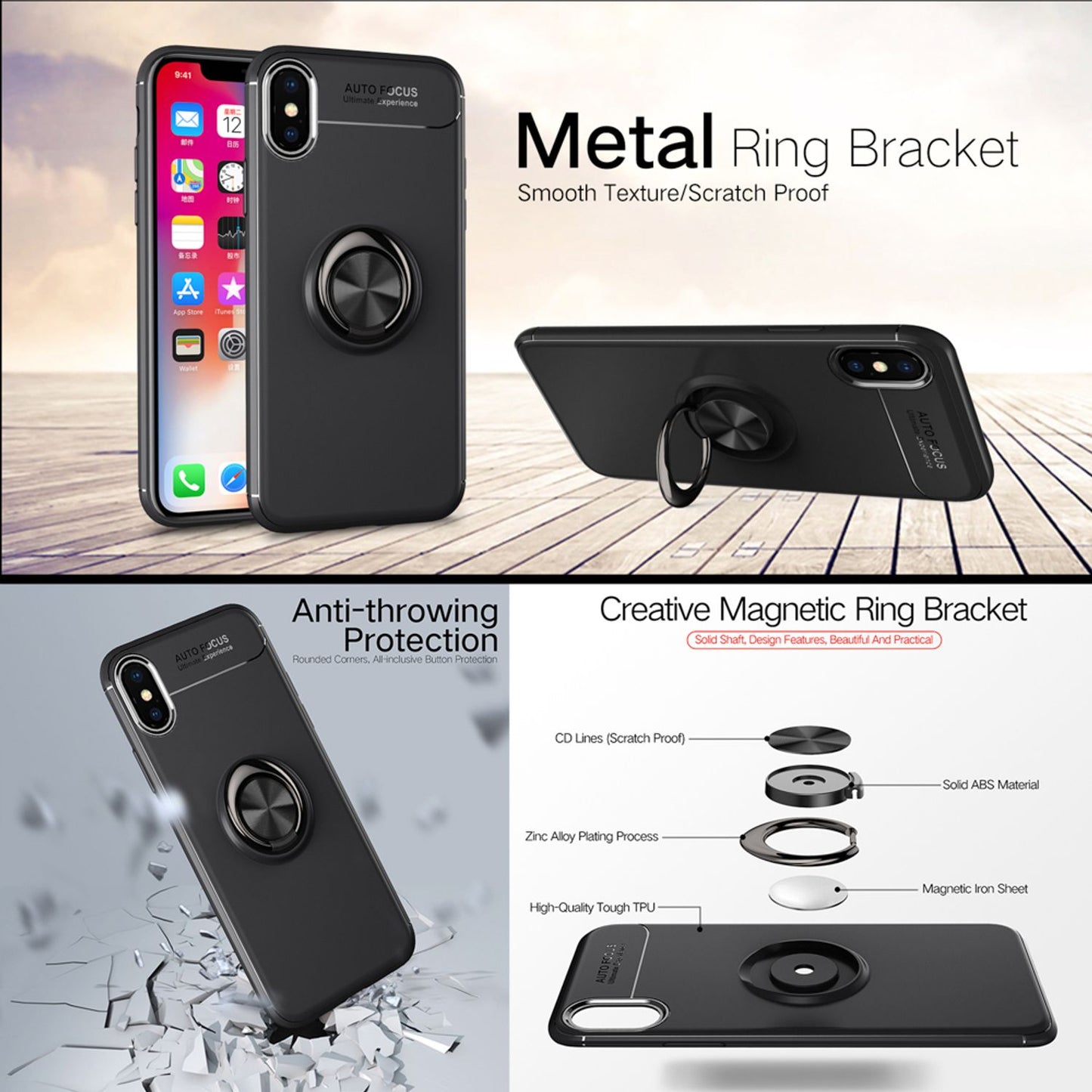 NALIA Ring Hülle für Apple iPhone XS X, Cover magnetisches Silikon Handy Case