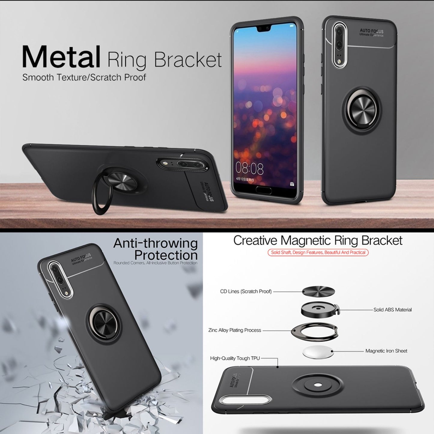 NALIA Ring Hülle für Huawei P20, Schutz Cover Magnetisch Silikon Handy Case