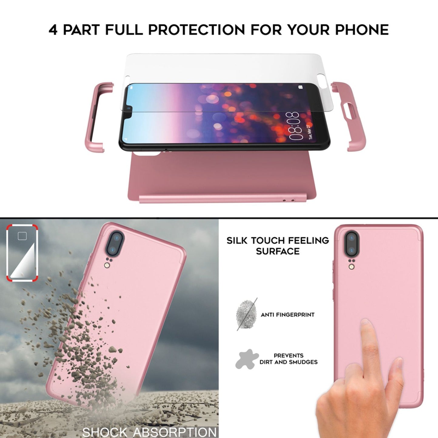 Husă Huawei P20 cu protecție completă la 360 de grade - Ramă spate subțire cu bara de protecție