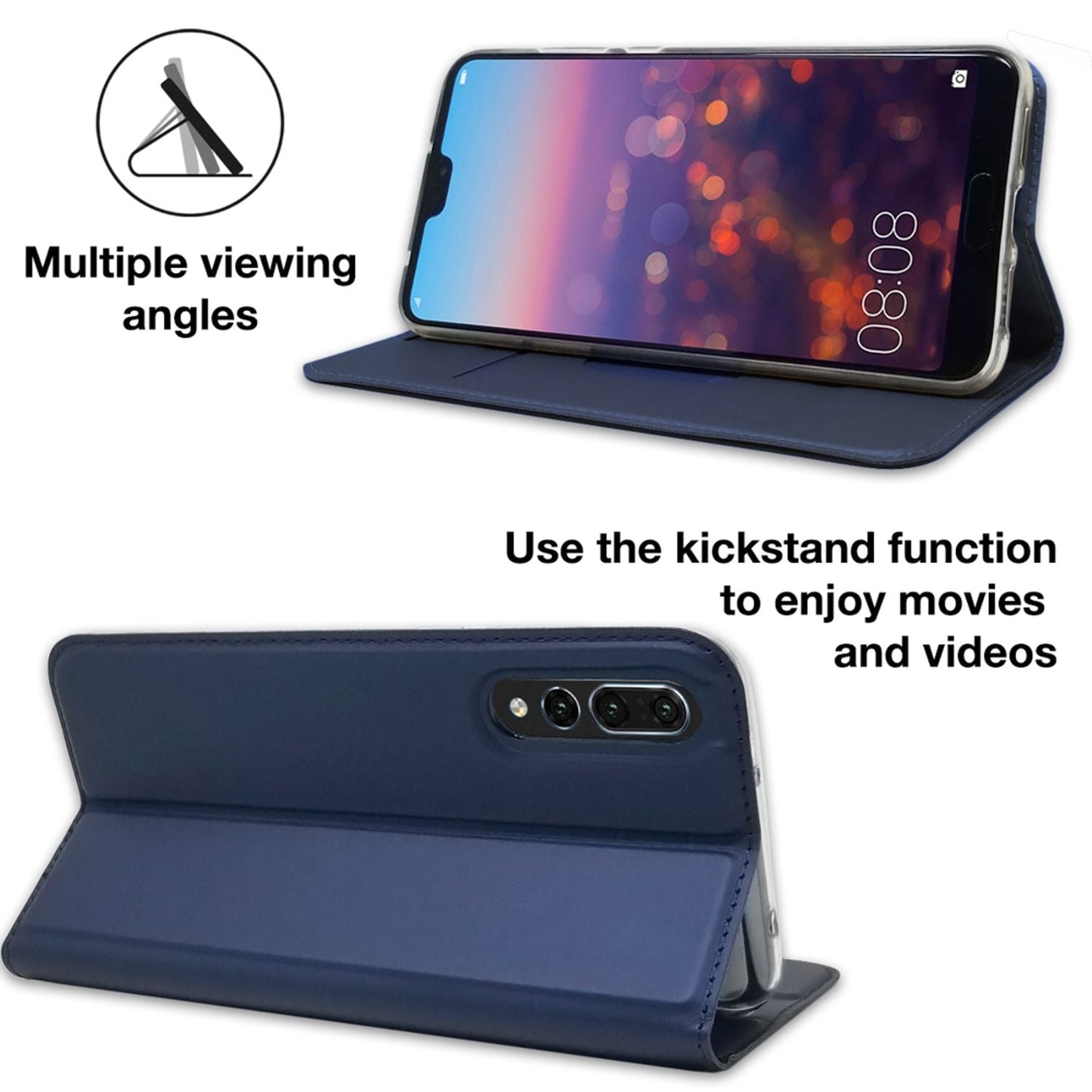 NALIA Huawei P20 Pro Slim Kickstand Flip Case Aus Kunstleder Hochwertig - Magnet Dünn Schutz