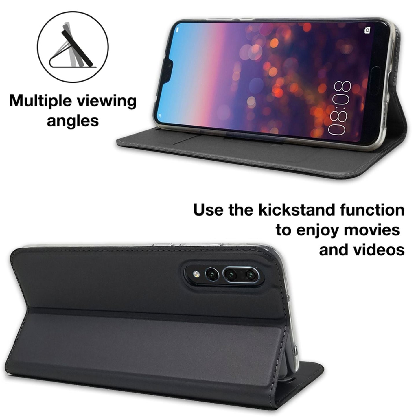 NALIA Huawei P20 Pro Slim Kickstand Flip Case Aus Kunstleder Hochwertig - Magnet Dünn Schutz