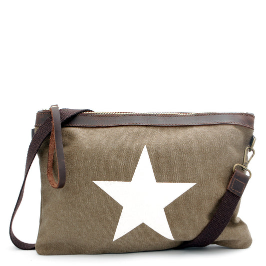 Große Clucht Umhänge Tasche mit Stern Braun
