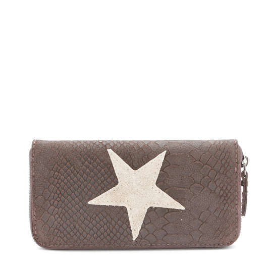 Leder Portemonnaie mit Stern Dunkelbraun