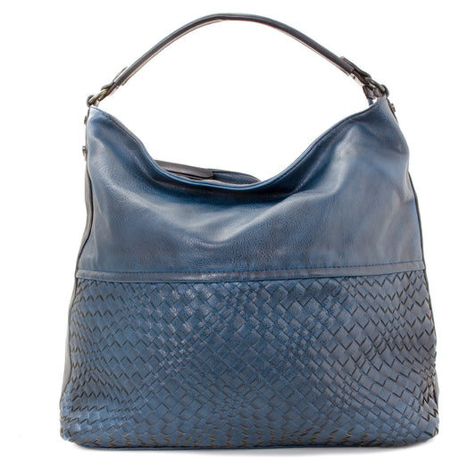 Schultertasche Beutel mit Flechtoptik Blau