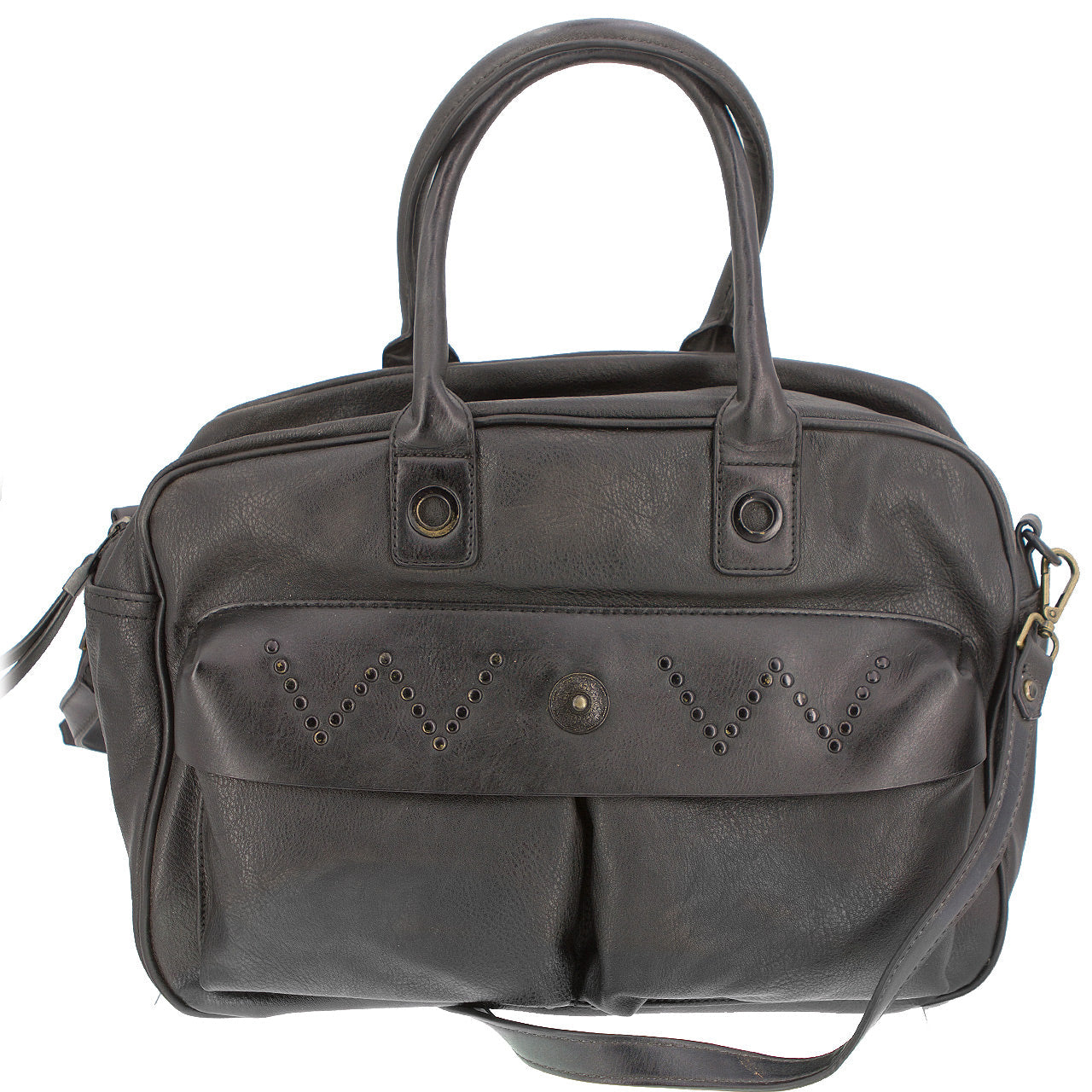 Vintage Handtasche Schwarz mit aufgesetzten Tachen