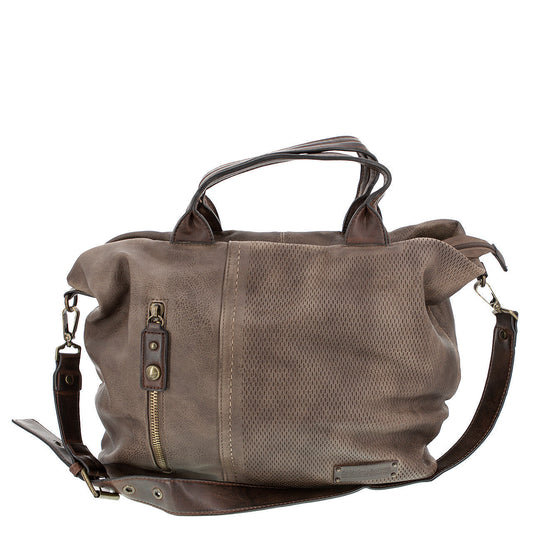 Vintage Shoppertasche mit aufgesetztem Reißverschluß Braun