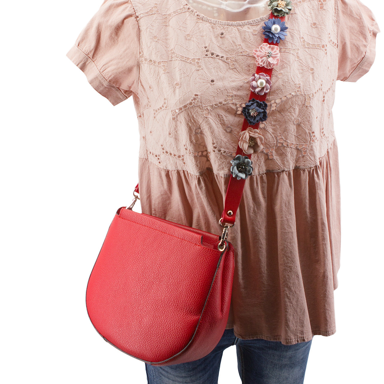 Umhängetasche in D Form mit Quaste Rot