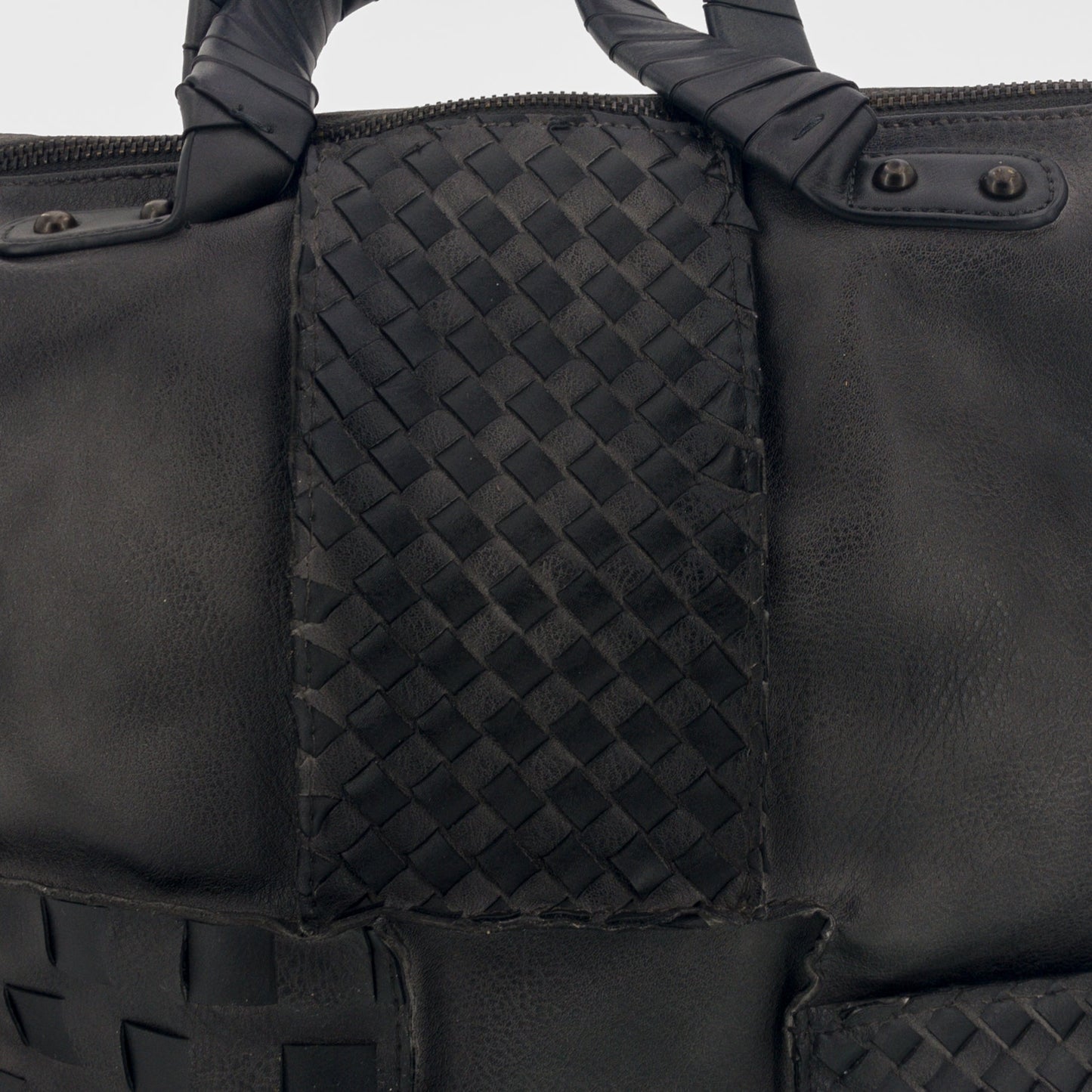 Vintage Bag Tasche Flechteinsatz Schwarz