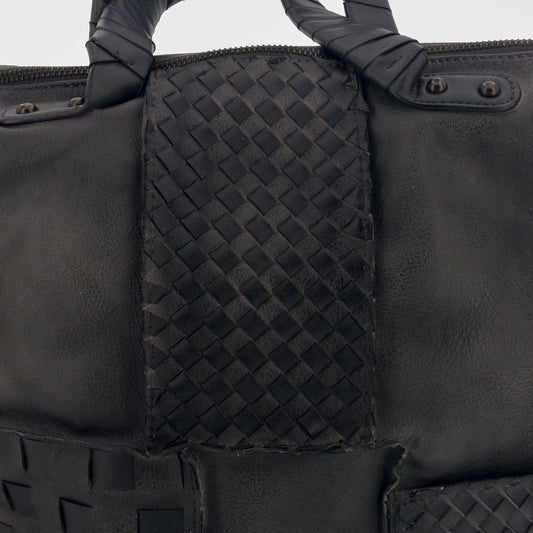 Vintage Bag Tasche Flechteinsatz Schwarz