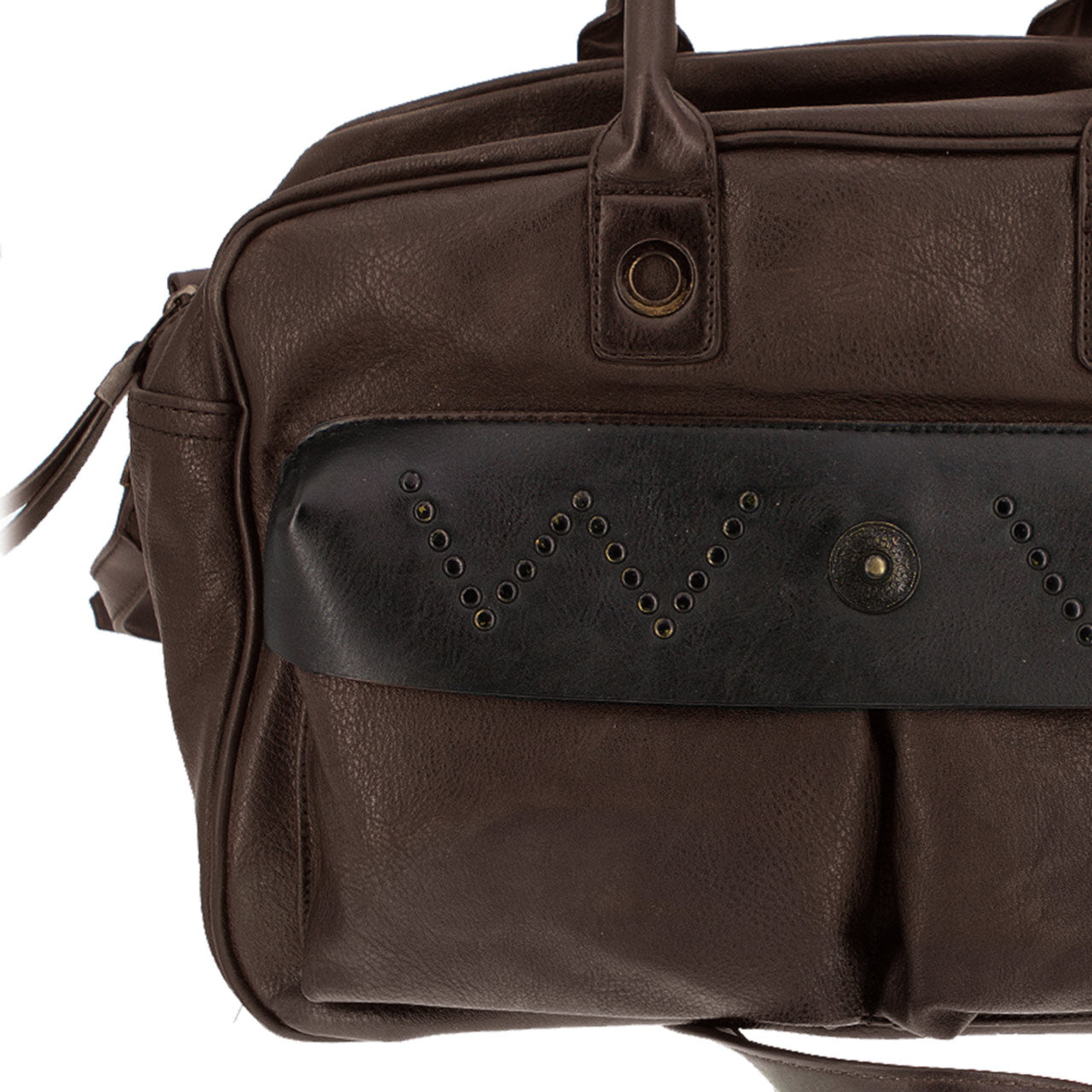 Vintage Handtasche Dunkelbraun mit aufgesetzten Tachen