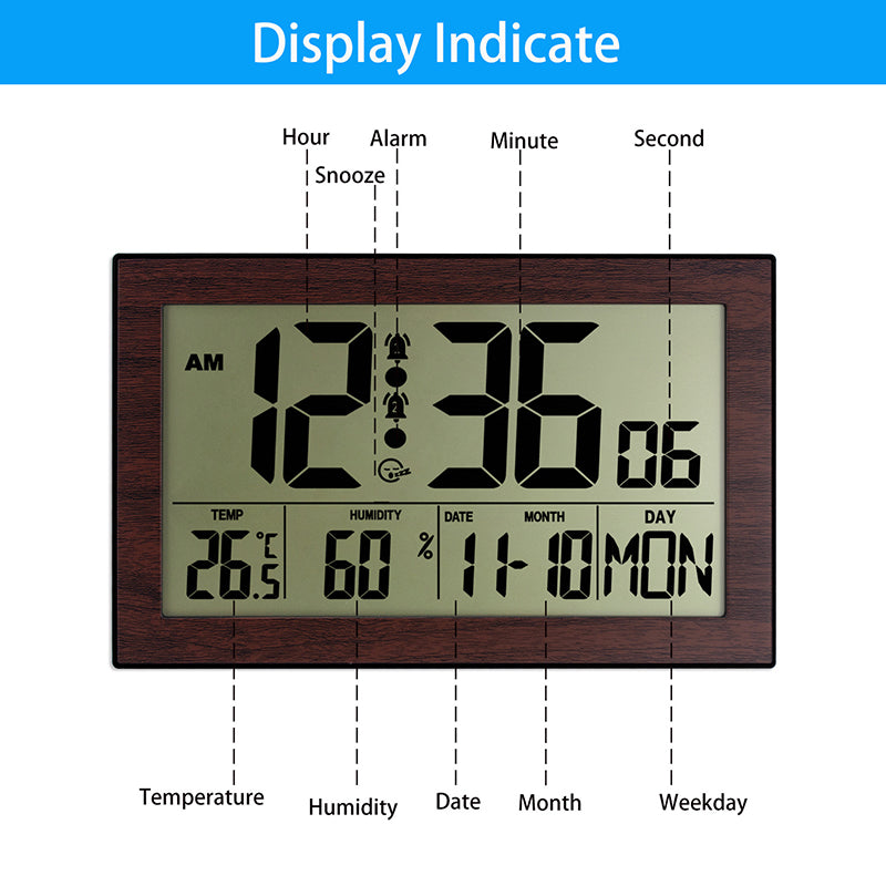 Großer Bildschirm Kreativ Digital Wanduhr Heim Nachttisch Zimmer Elektronisch Wecker Mit Thermometer Wanduhr Dual Wecker Einstellung