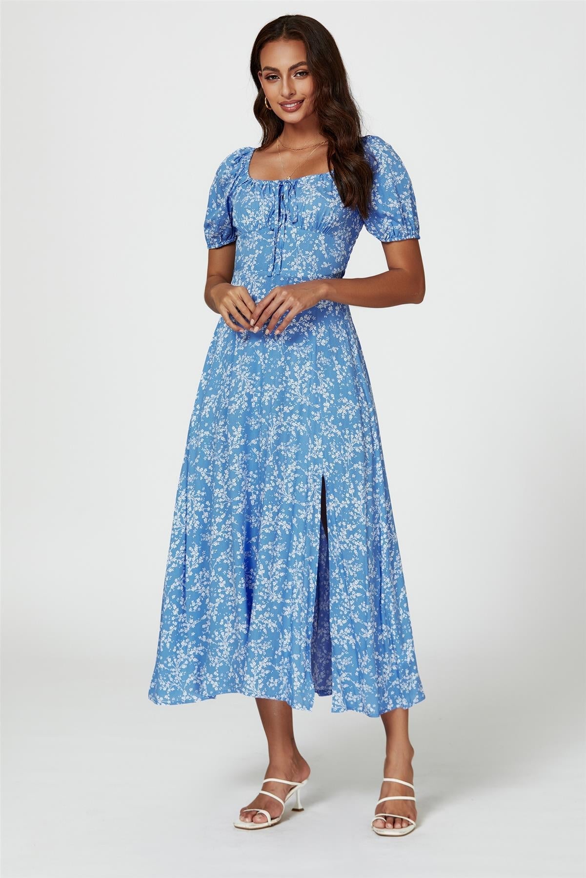 Floral Print Maxi Dress In Blue