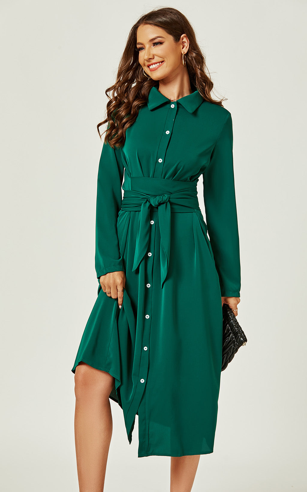 Shirt Midi Wrap Dress In Green