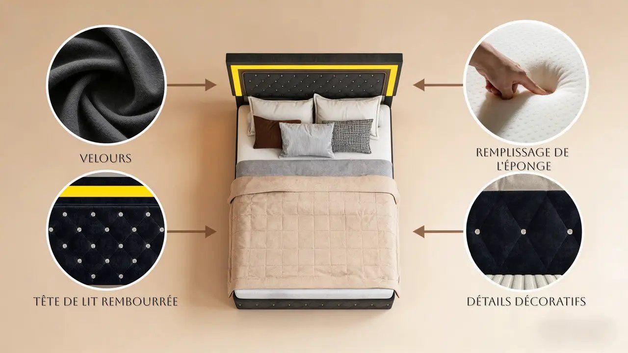 Boxspringbett Mit Hydraulischem Stauraum Und LED Beleuchtung Samtbezug