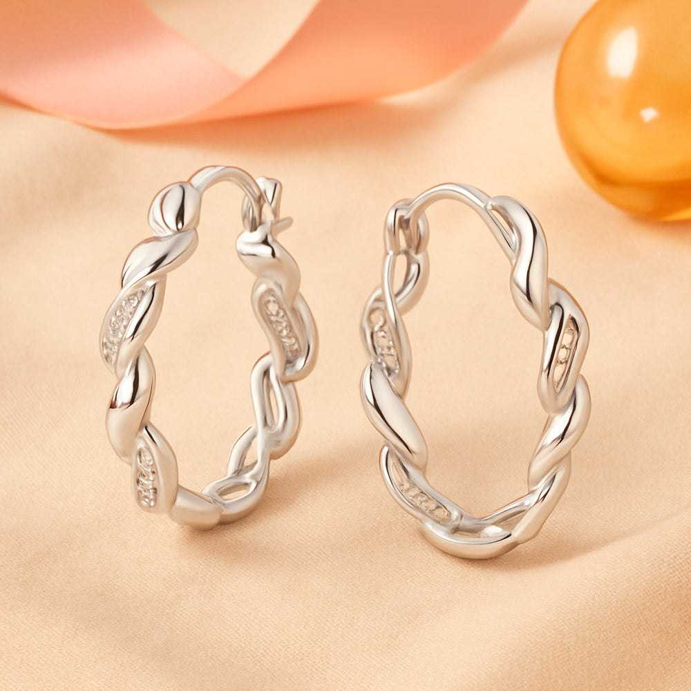 Cercei din argint 925, cercei rotunzi răsuciți cu zirconiu cubic