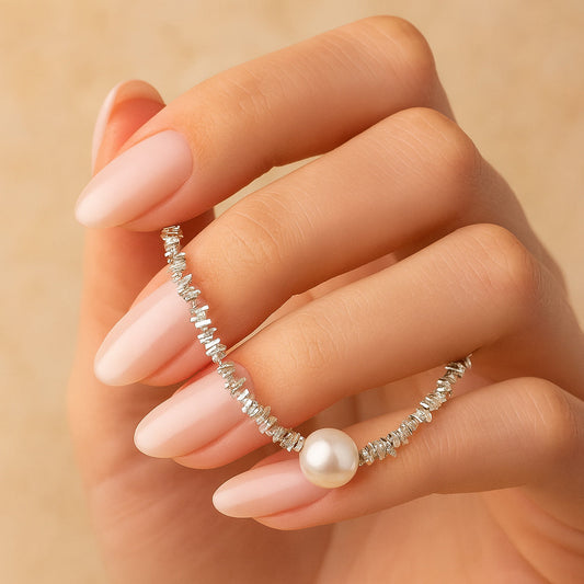 SilberGlanz Strukturkette Mit Perle - Länge 40 Cm, 925er Silber