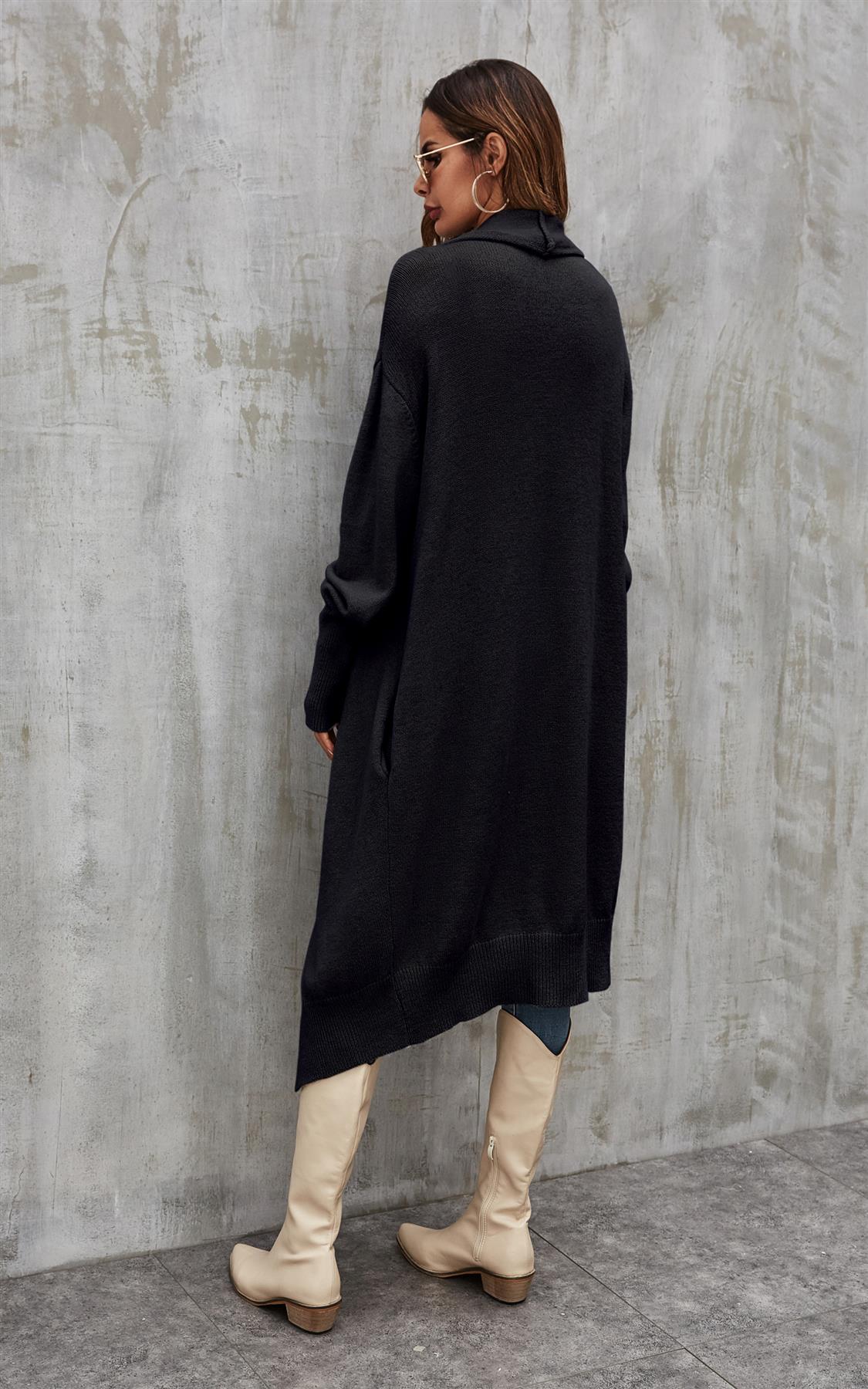 Black Chunky Pleat Oversized Cardigan