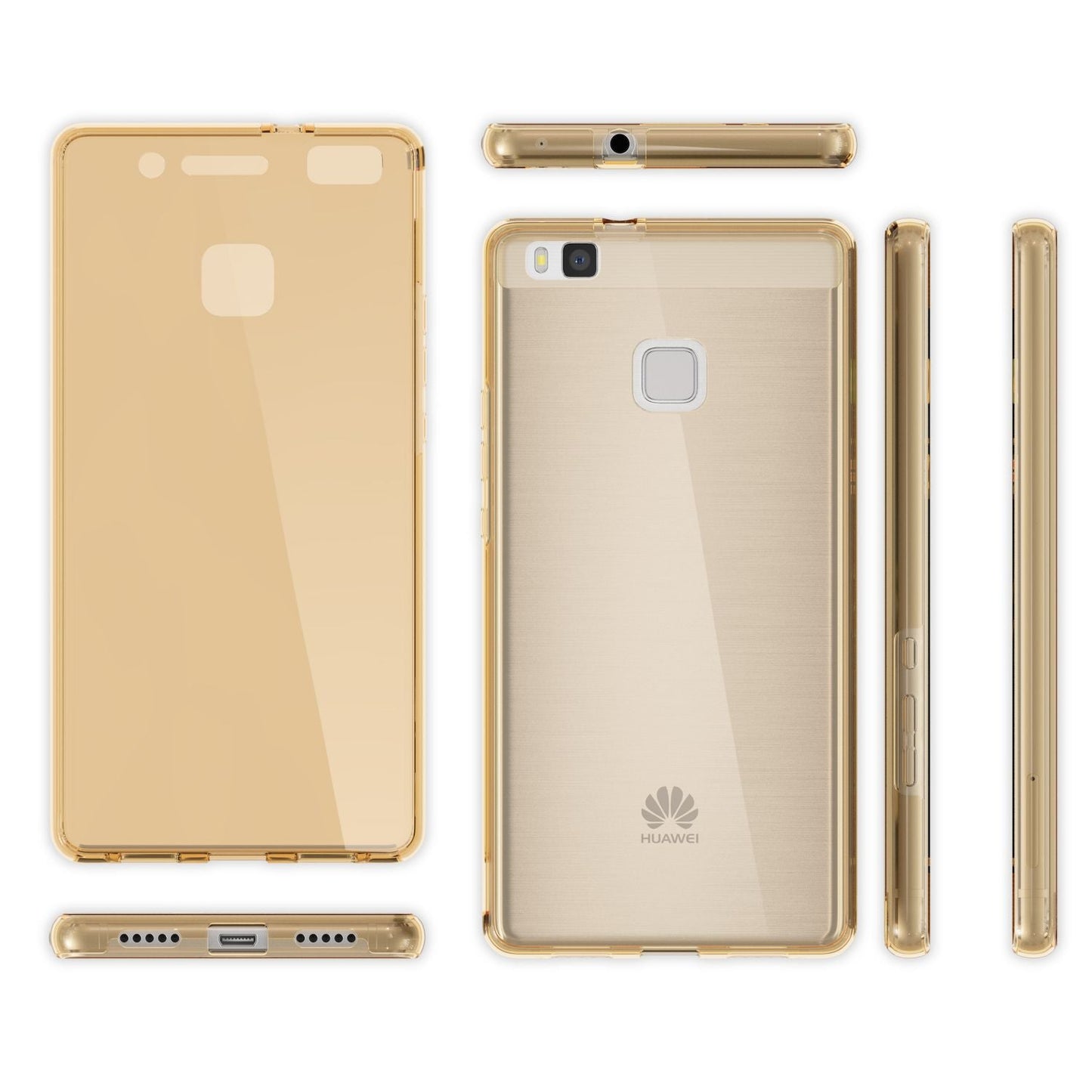 NALIA Huawei P9 Lite 360 Grad Hülle Gold Mit Transparenter Displayschutz - Silikon Dünn Rundumschutz