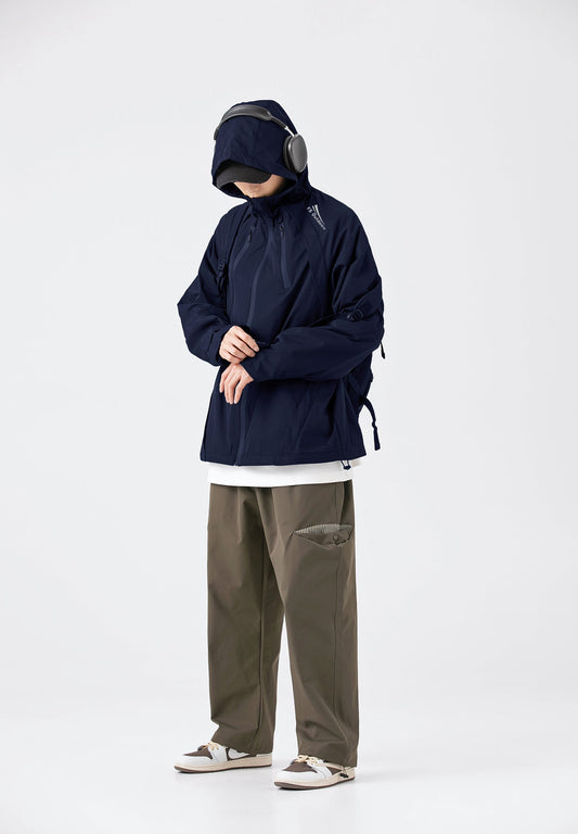 Hooded Jacket Windproof Outerwear In Navy