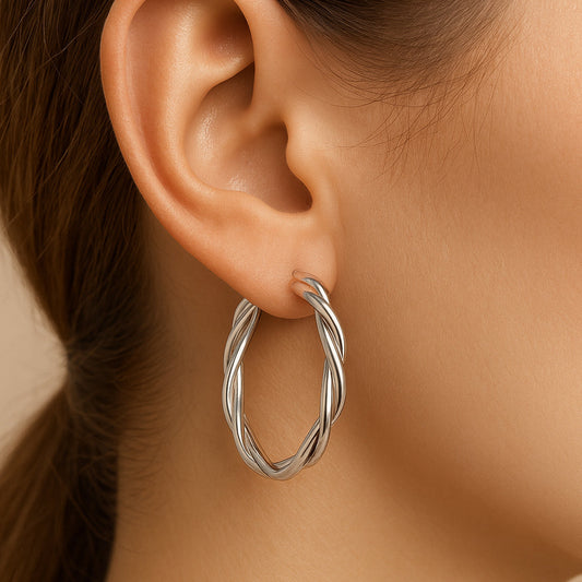 Cercei din argint 925, cercei rotunzi răsuciți, diferite mărimi