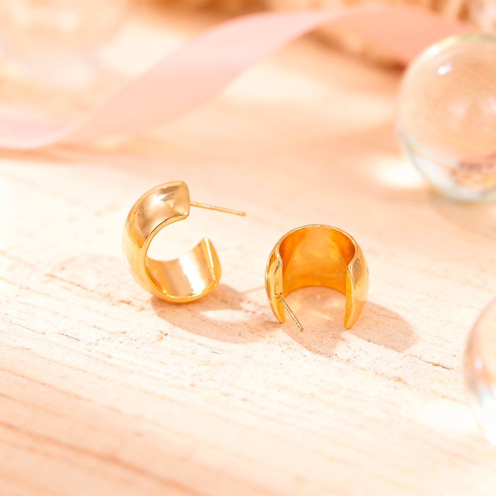 Cercei din argint 925, cercei rotunzi groși placați cu aur