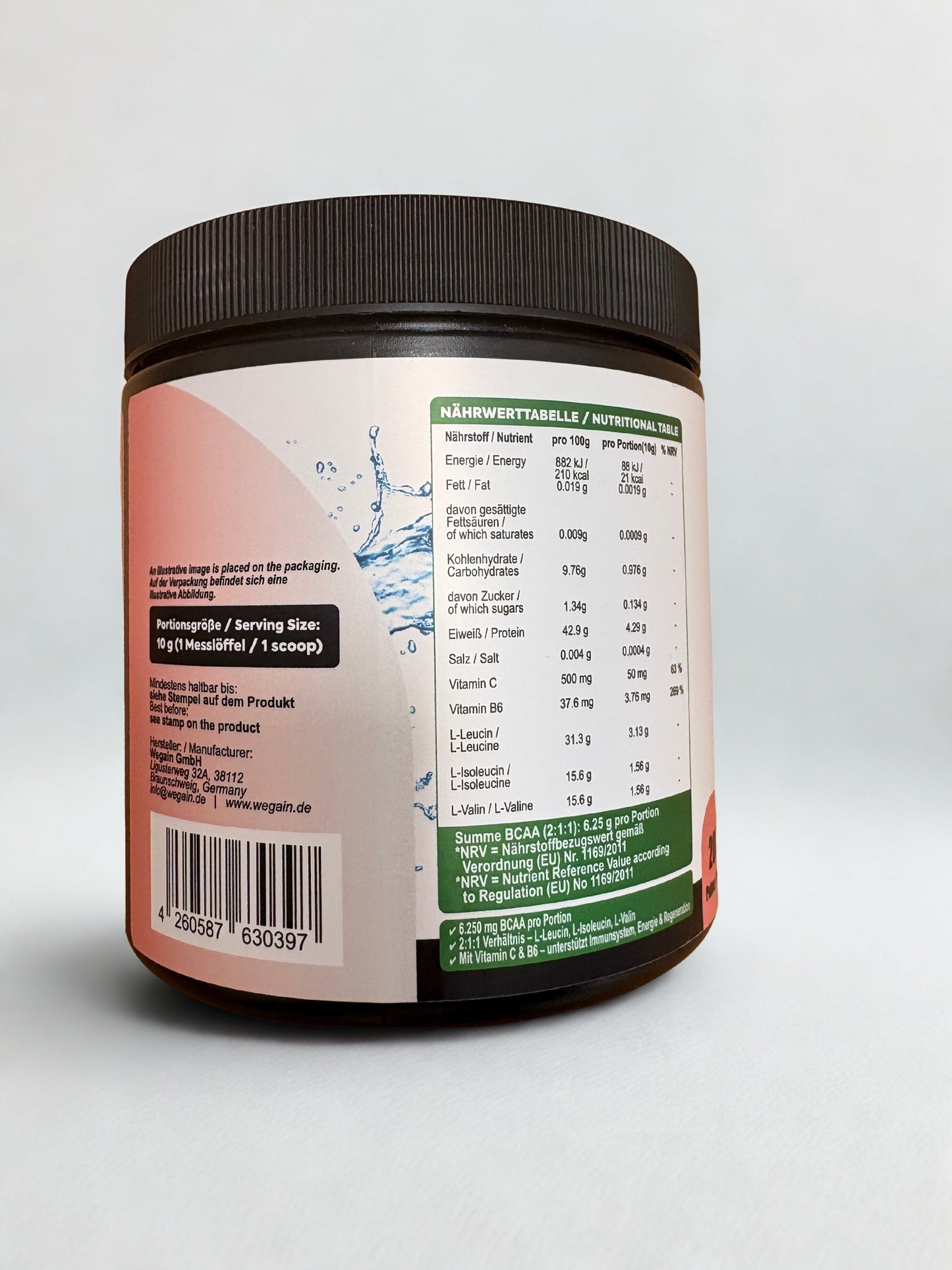 WEGAIN BCAA Pudră Ceai cu gheață Piersică - Capacitate 200 g Raport 2:1:1