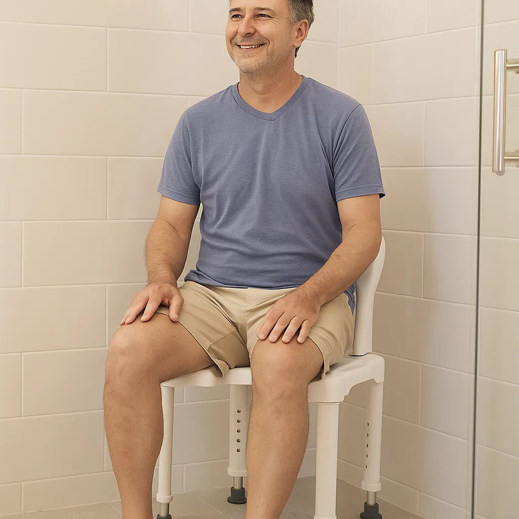 Duschstuhl mit Rückenlehne & U-Ausschnitt – höhenverstellbar & rutschfest