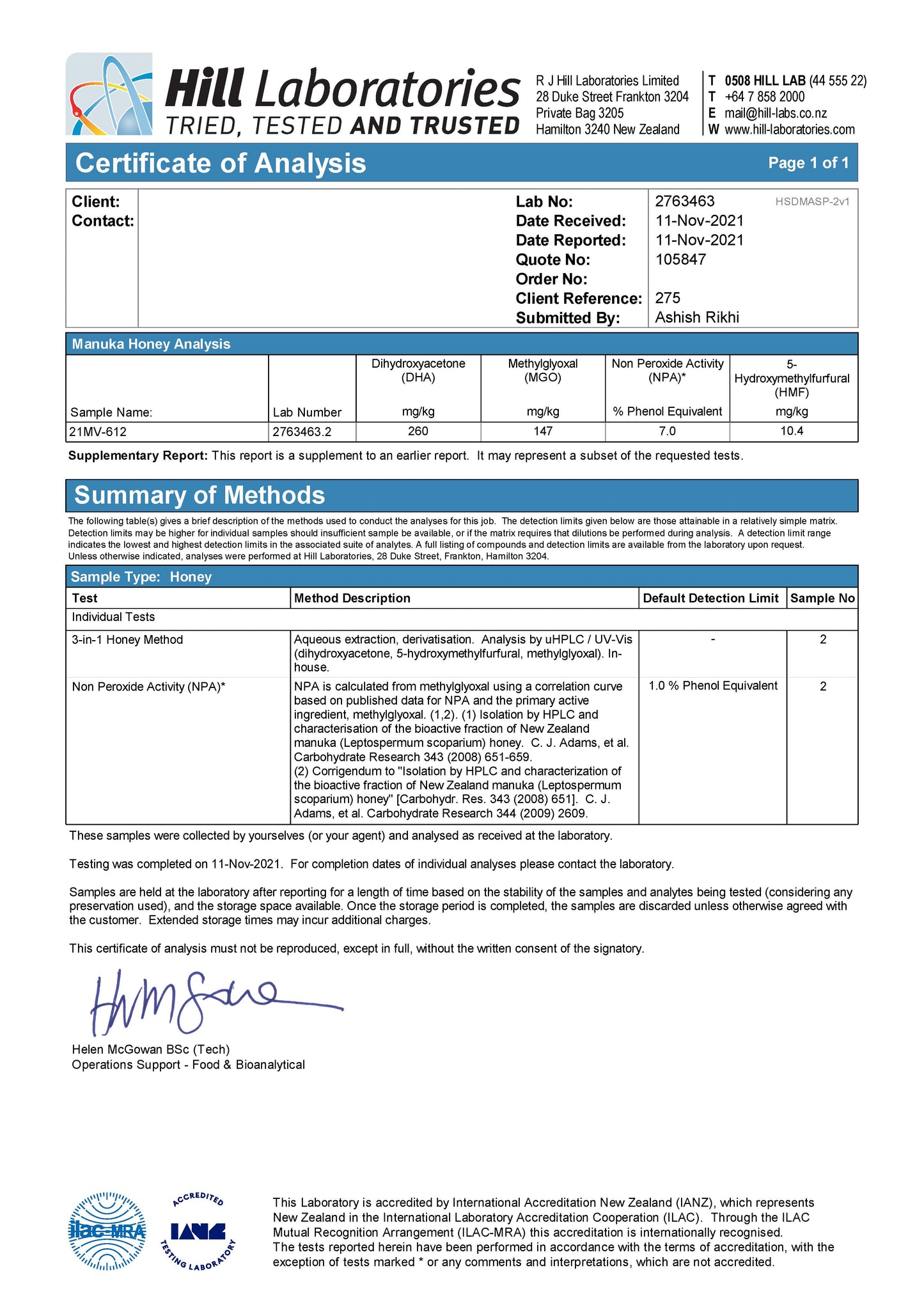 Miere ManukaWelt MGO 100+ - Capacitate 225 g, Origine Noua Zeelandă, Nivel de puritate 100+