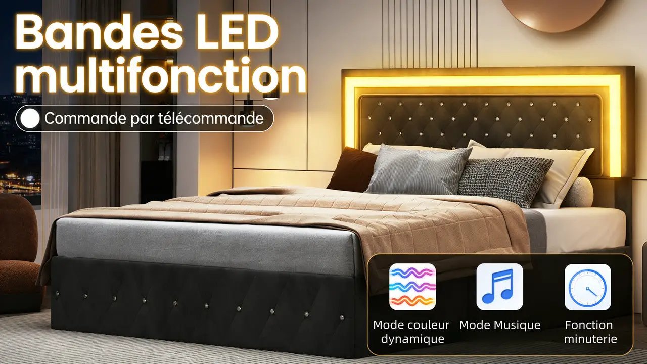 Boxspringbett Mit Hydraulischem Stauraum Und LED Beleuchtung Samtbezug