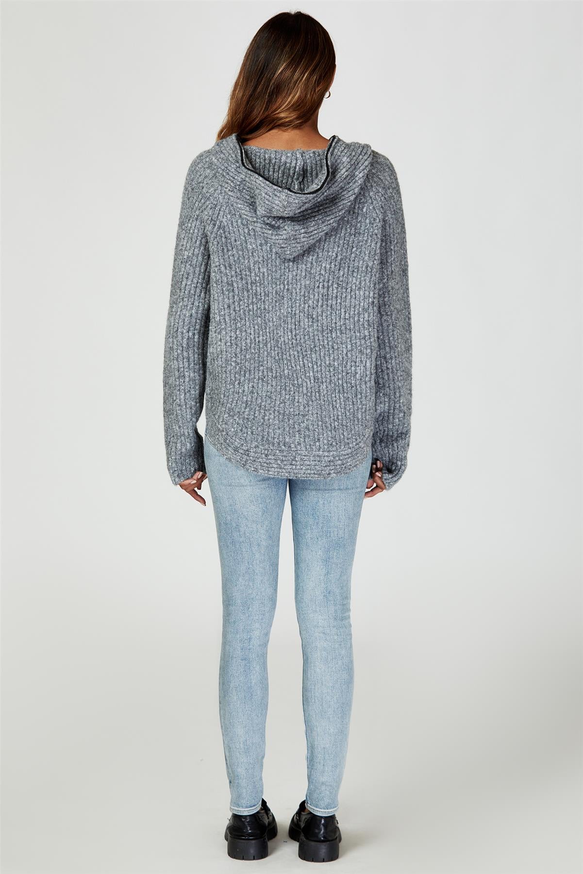 Hanorac tricotat cu fermoar, gri