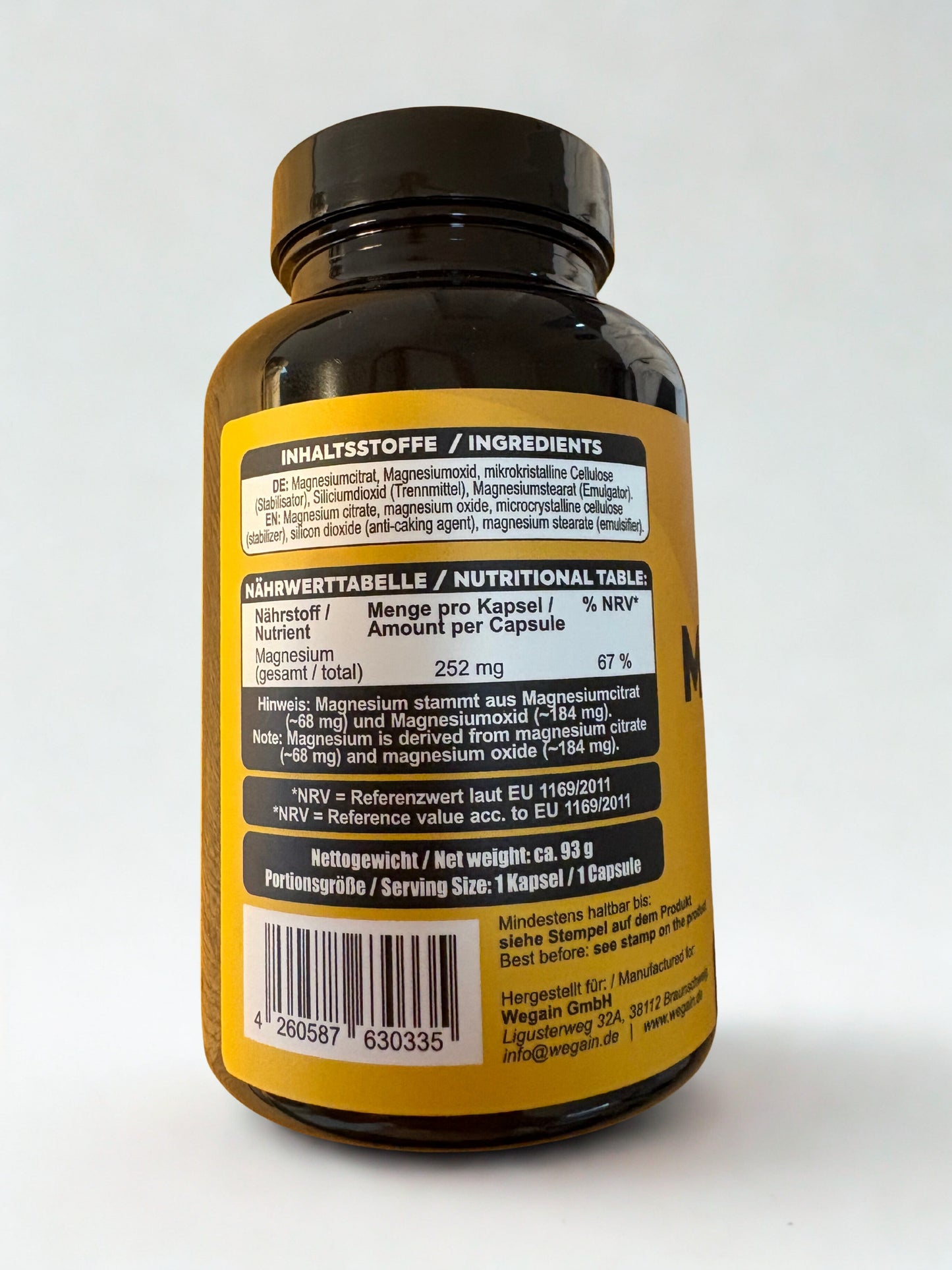 Complex de magneziu Wegain - 252 mg per capsulă, 90 de capsule, pentru mușchi, nervi și sportivi